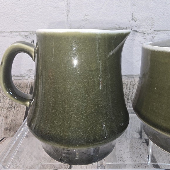 VINTAGE MID CENTURY MODERN CREAM AND SUGAR BOWL DARK JADE GREEN FROM JAPAN EUC - Picture 2 of 10